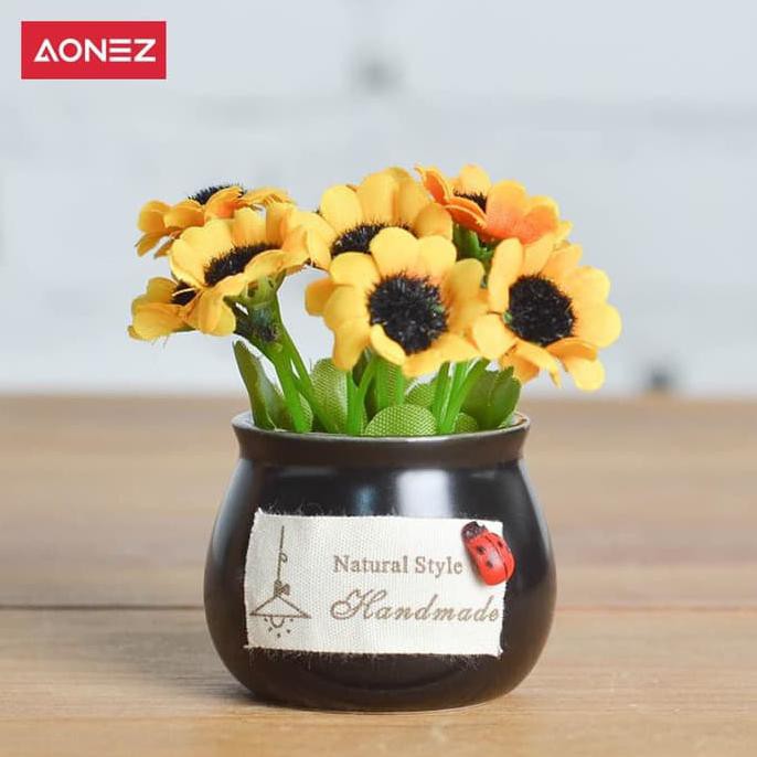 AONEZ Artificial Flower Bunga hias dengan pot bunga Sun flower - Kuning
