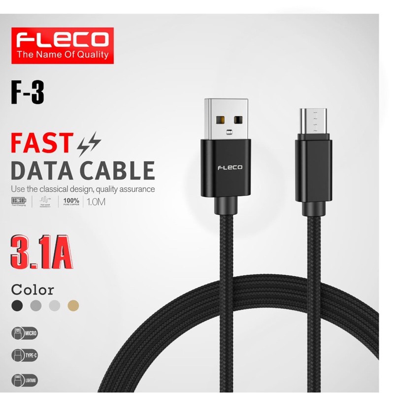 Kabel data Usb FLECO F-2 Fast Charging Quallcom QC 3.0A Type c Micro Lightingn Original