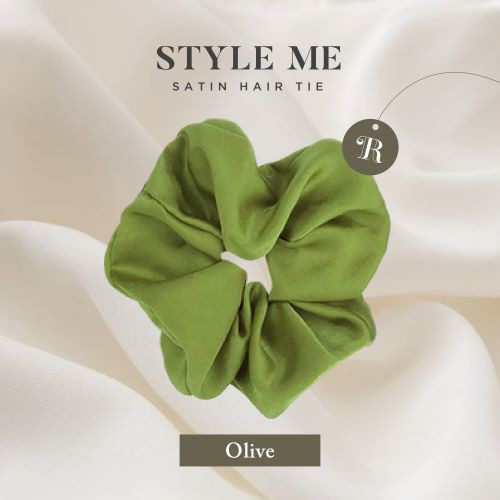 Scrunchies Premium Satin Silk MAXI The Rituale | Ikat Rambut Kuncir Hijab Cepol | Anti Rontok Pusing-Olive