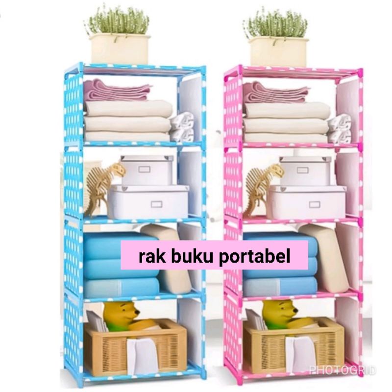 rak buku portable/rak buku 4 susun/rak buku