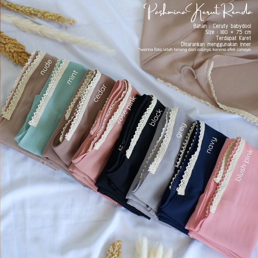 TERLARIS!! BEST SELLER!!! HIJAB/JILBAB PASHMINA_PASHMINA KERUT RENDA_BAHAN CERUTY BABYDOLL PREMIUM