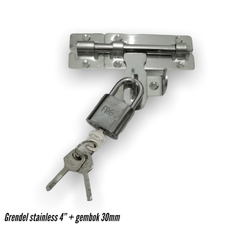 Paket grendel stainless 4” + gembok nekel 30mm