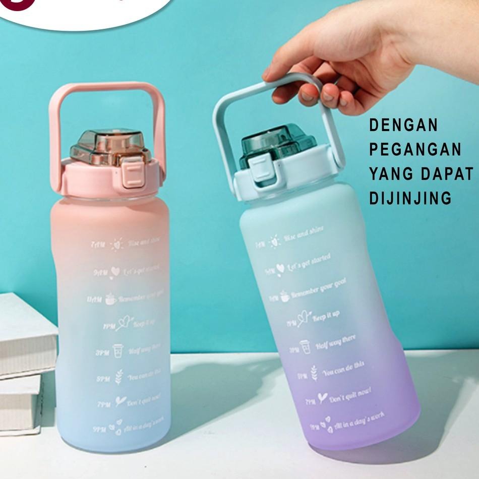 Botol Minum Botol Air Minum Motivasi Tritan Penanda Waktu 2 Liter Gradient Gradasi