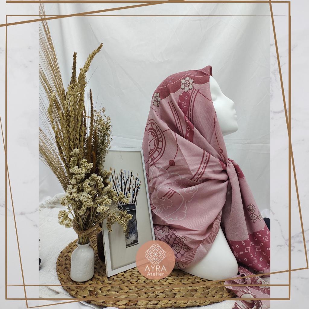 HIJAB SYARI SEGIEMPAT KERUDUNG JUMBO MOTIF JILBAB BESAR KERUDUNG JUMBO LASERCUT 130 cm JILBAB SYAR'I 130cm azzura Aubrey-D rose