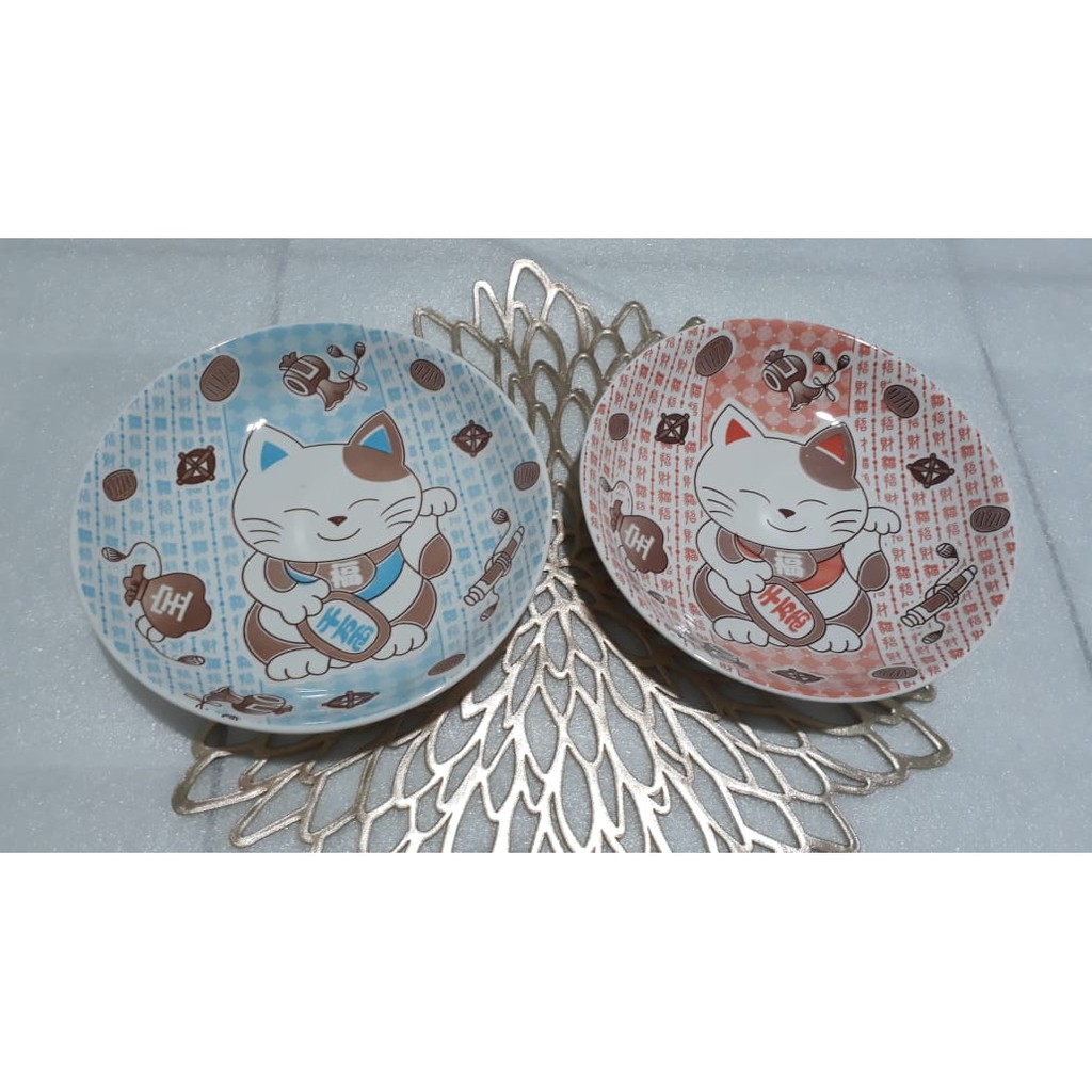 Piring Keramik Lucky Cat/ Piring Keramik Motif Kucing