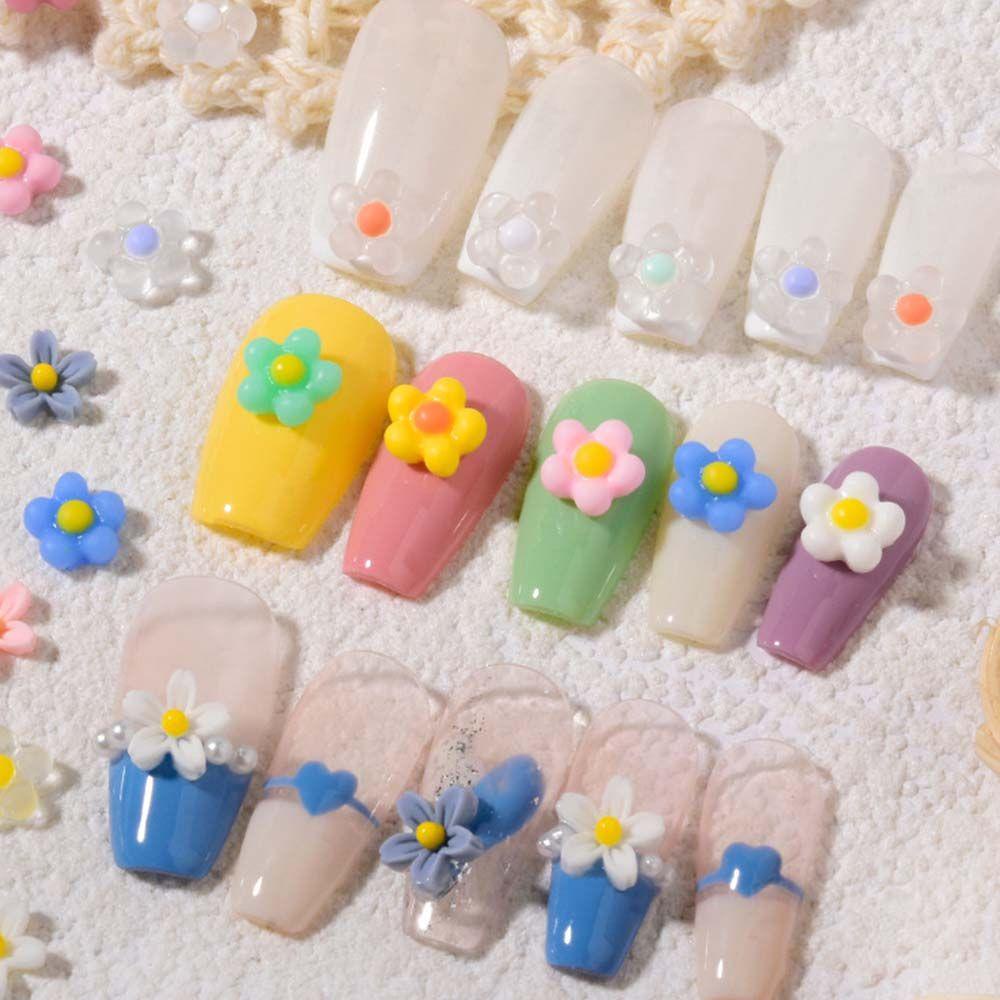 AUGUSTINA Hiasan Paku Bunga Agustina Fashion 50pcs Transparan|Perhiasan Nail Art Resin Manicure Warna