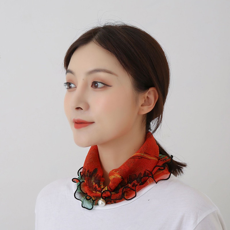 Syal leher pencetakan sederhana temperamen Korea Fashion Wanita Mini scarf Aksesoris