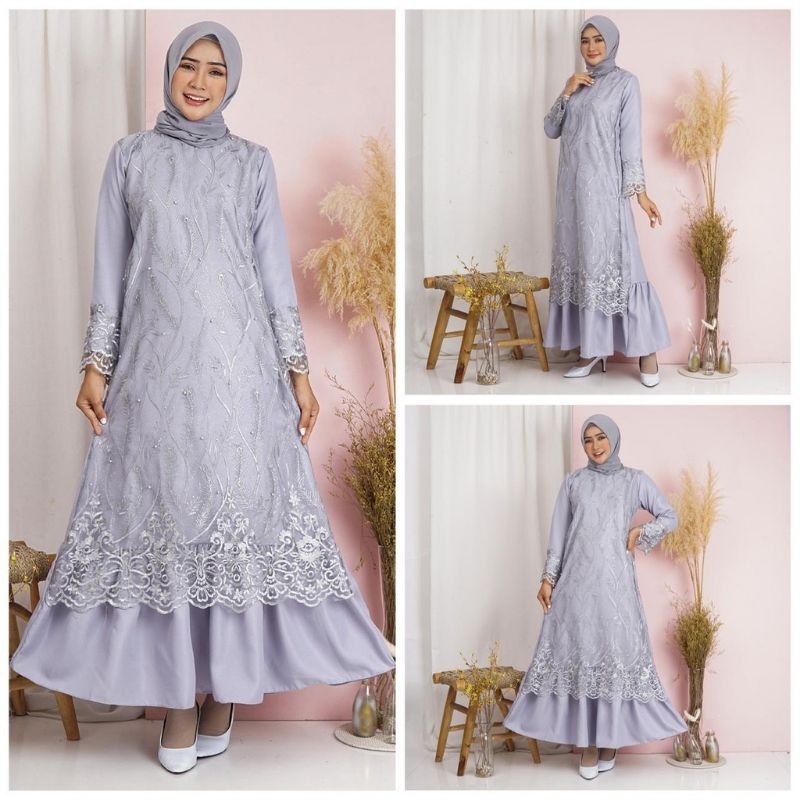 Gamis Brokat Tille Dress Maxi Baju Lebaran