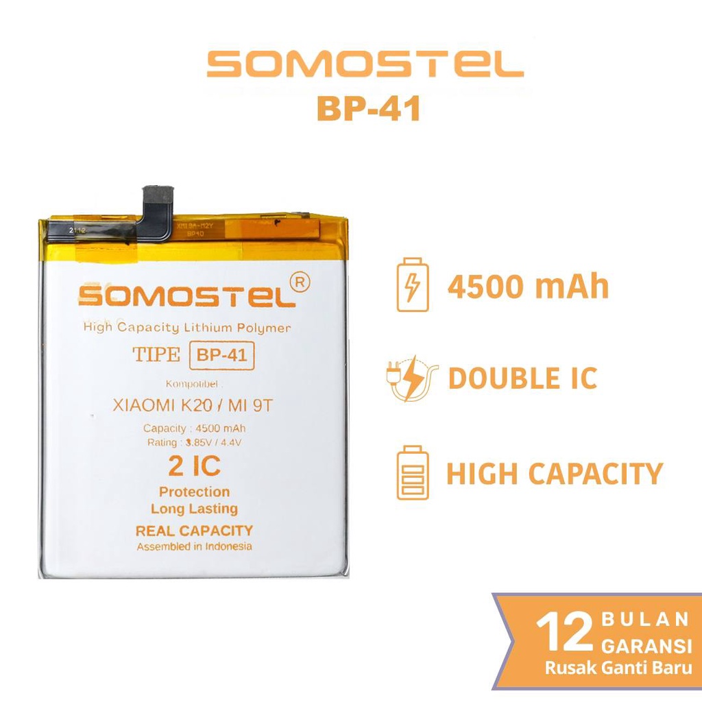 Somostel - BP41 Xiaomi K20 / Mi 9T Batre Batrai Baterai