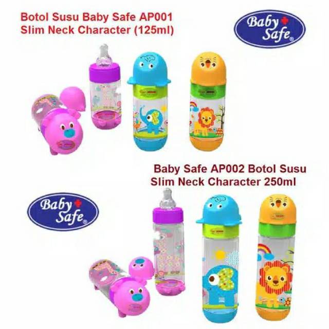 BABY SAFE - FEEDING BOTTLE 250 Ml (AP002) / BOTOL SUSU BAYI SLIM NECK CHARACTER