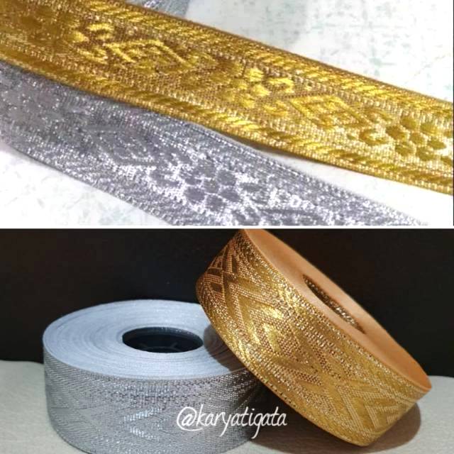 Renda / Pita Gamis 1 Inch Warna Emas / Perak (15 Meter)