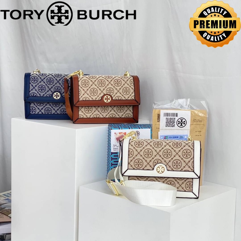 Tas wanita slempang import Tory Burch T Monogram Jacquard Shoulder Bag TB008