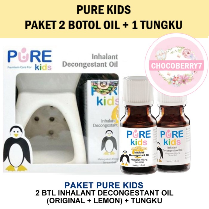 PAKET PURE KIDS INHALANT DECONGESTANT OIL 2 BOTOL + TUNGKU + LILIN PUREKIDS