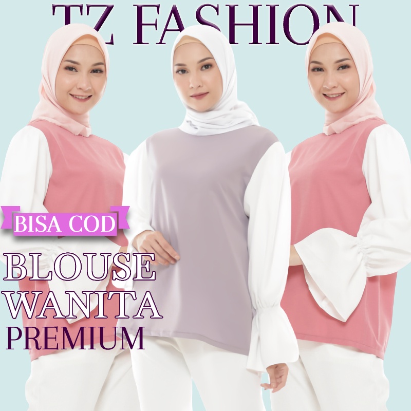 Baju Atasan Blouse Wanita Lengan PanJang Balon Terbaru Kekinian Bluse Remaja Hijab Casual Untuk Kond