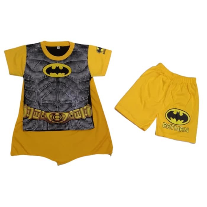 Baju Anak Laki Laki  Setelan Batman Abu Kuning Celana Pendek Kaos Cowok Superhero