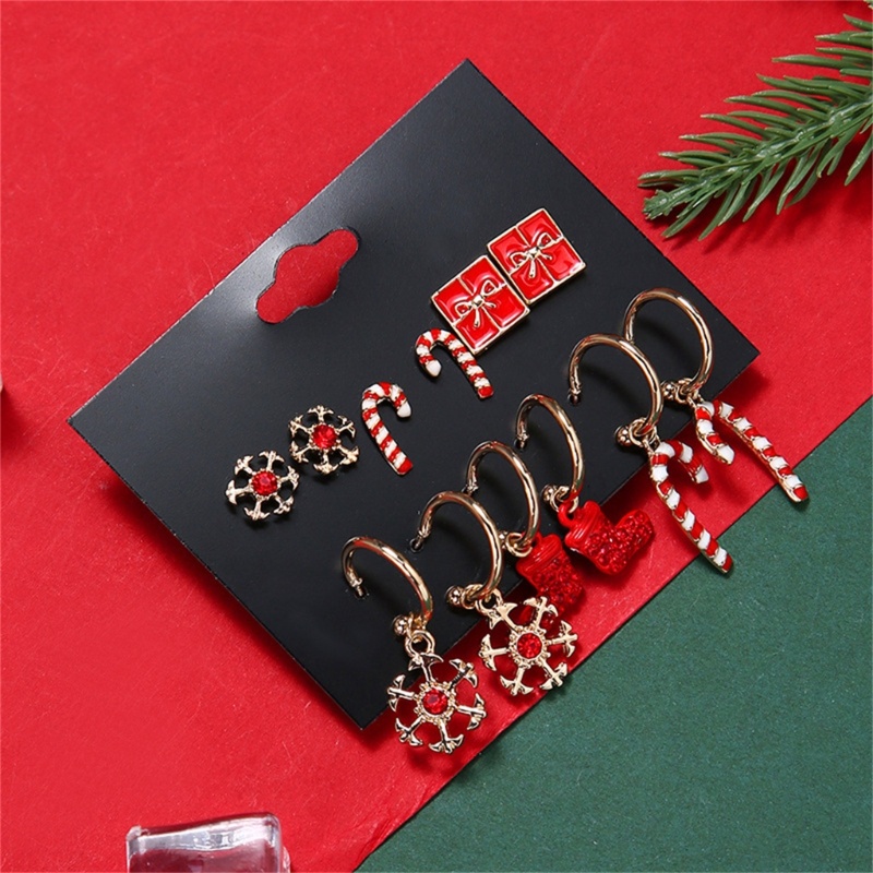 Set Anting Desain Snowflake Stocking Tema Natal