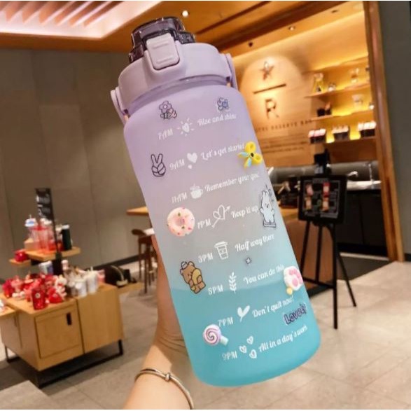 Botol Minum Viral 2L Penanda Waktu Botol Jumbo Botol Korea Murah Free Stiker