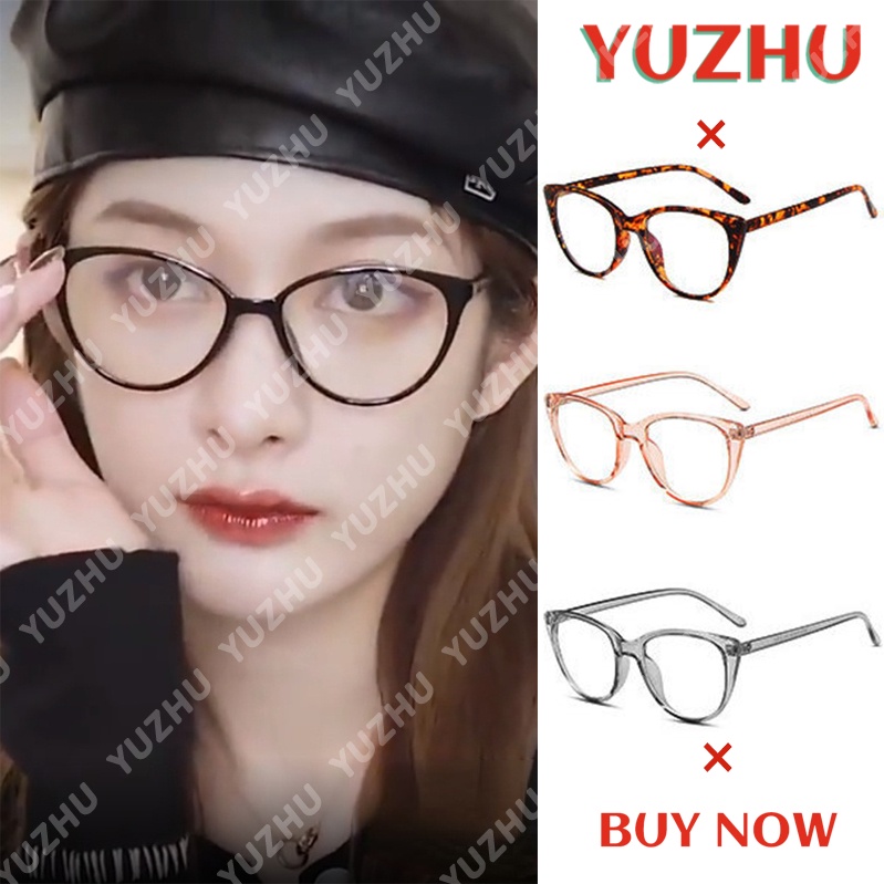 （YUZHU）COD Kacamata Fashion Cat Eye Gaya Barat INS Retro Kacamata Anti Biru untuk Wanita