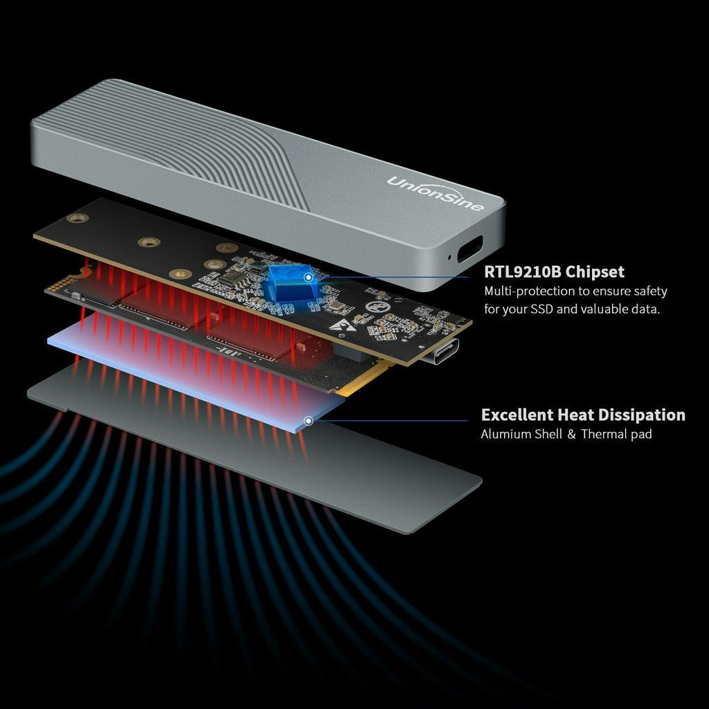 UnionSine Dual Protocol M2 NVMe NGFF SATA SSD Case 10Gbps HDD SSD Box to USB3.1 External Enclosure