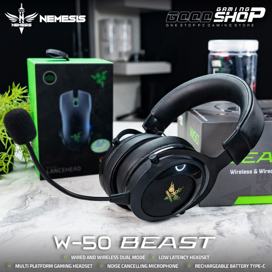 NYK W-50 / W50 BEAST Headset Gaming Wireless 2.4GHZ DUAL MODE