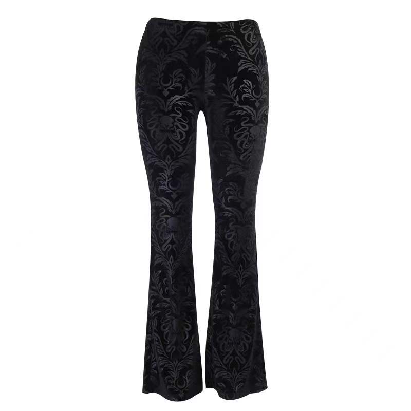 [Goth]Velvet High Waisted Fit &amp; Flare Long Pants 8463 (S/M/L)