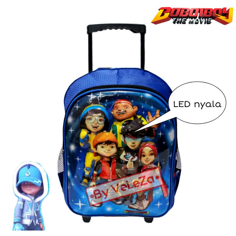 Tas ransel troli anak karakter Boboiboy LED gambar timbul - Tas troli