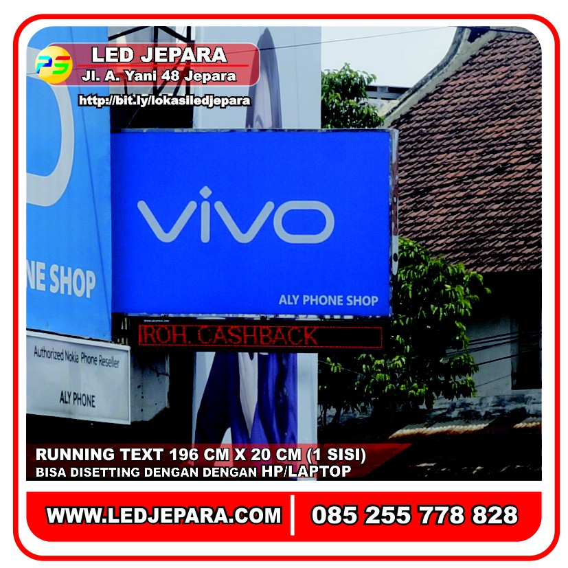 TEXT BERJALAN RUNNING TEXT UNTUK KONTER HP LED JEPARA