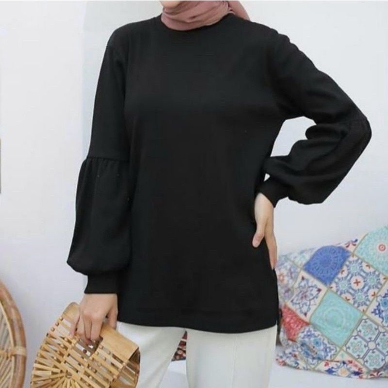 Blouse Lengan Balon Bahan RIB Premium