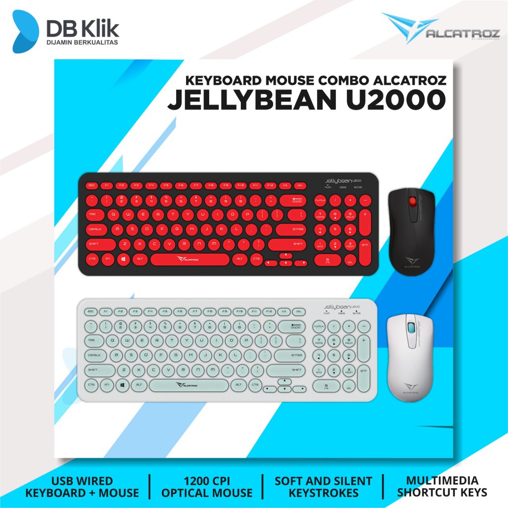 Keyboard Mouse Alcatroz Jellybean U2000 Combo USB Wired 1200CPI