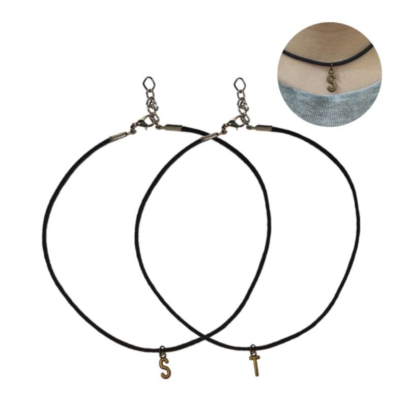 KALUNG INISIAL NAMA / KALUNG TALI SUEDE HITAM + LIONTION BRONZE / HURUF A-T