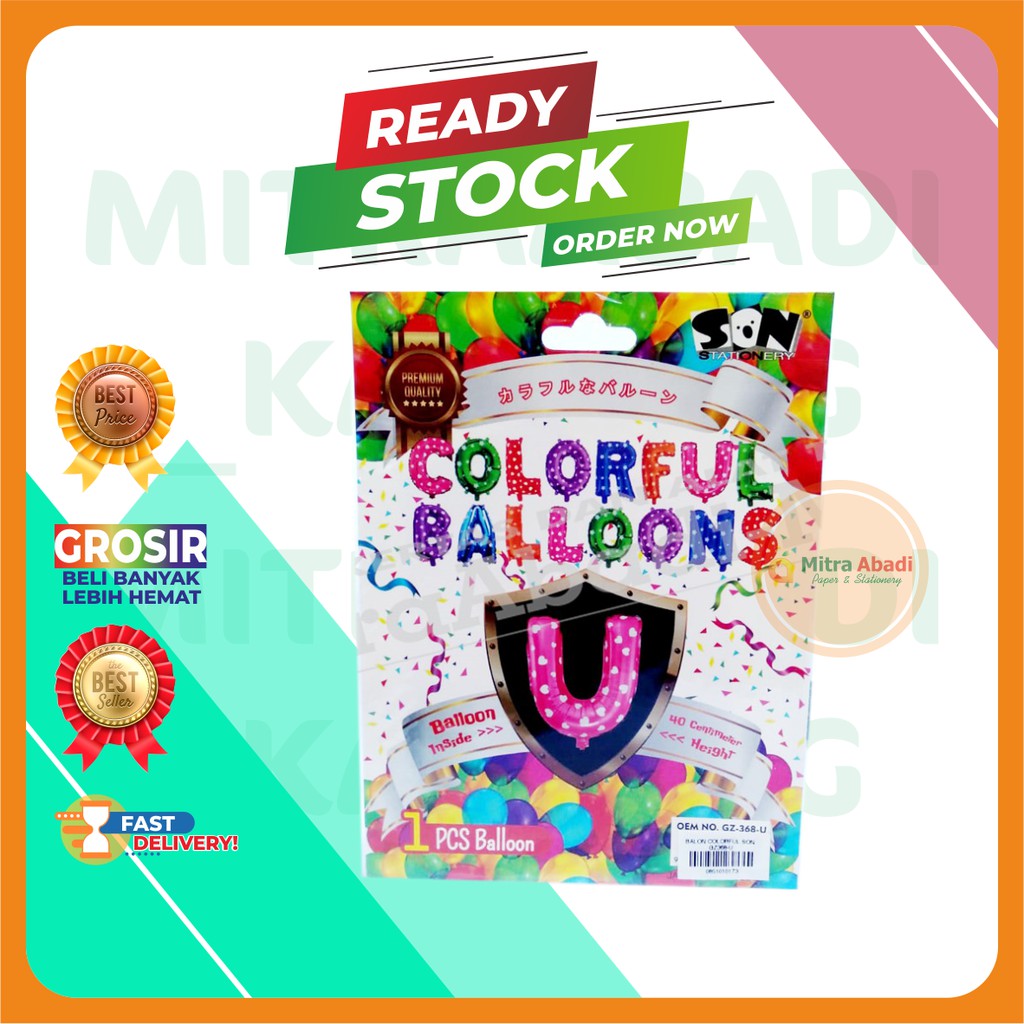 BALON HURUF U WARNA PINK MOTIF LOVE