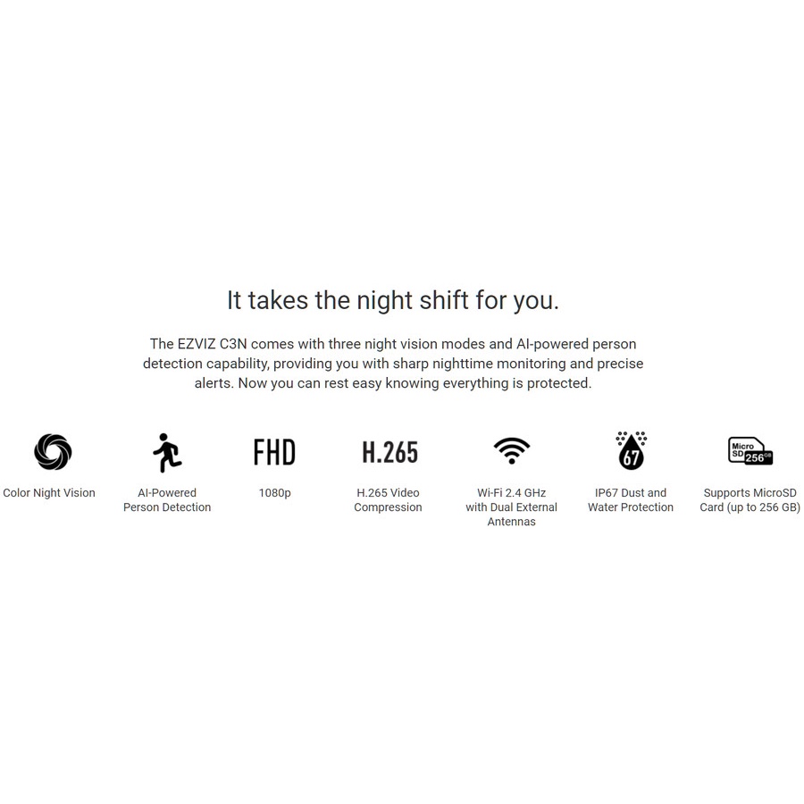 Ezviz C3N IP Cam Outdoor Color Night Vision 1080 Model CS-C3N-A0-3H2W