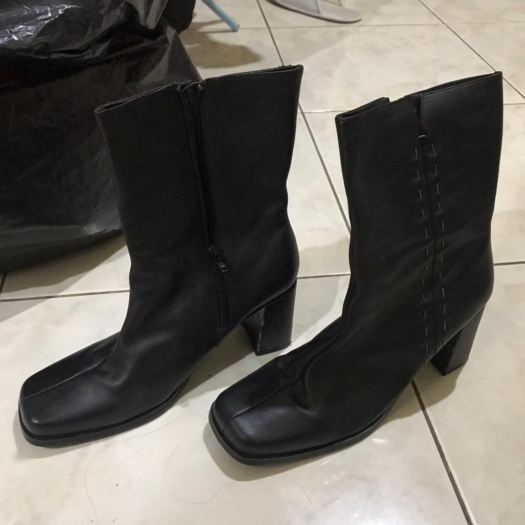 ROTELLI original boots sepatu hak wanita perempuan tinggi hitam kulit panjang kerja kantor bekas