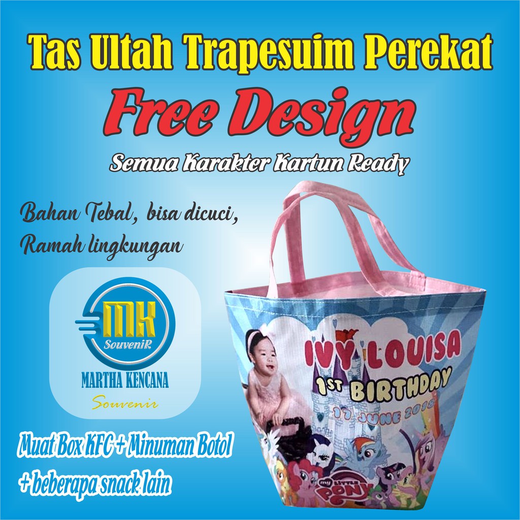 

Souvenir Ulang Tahun Anak Tas Souvenir Ultah Perekat Trapesium Custom Free Design