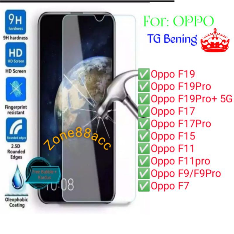 Oppo F19 Pro F17 Pro F15 F11 Pro F9 Pro F7 Antigores Bening Tempered Glass Screen Guard protector TG