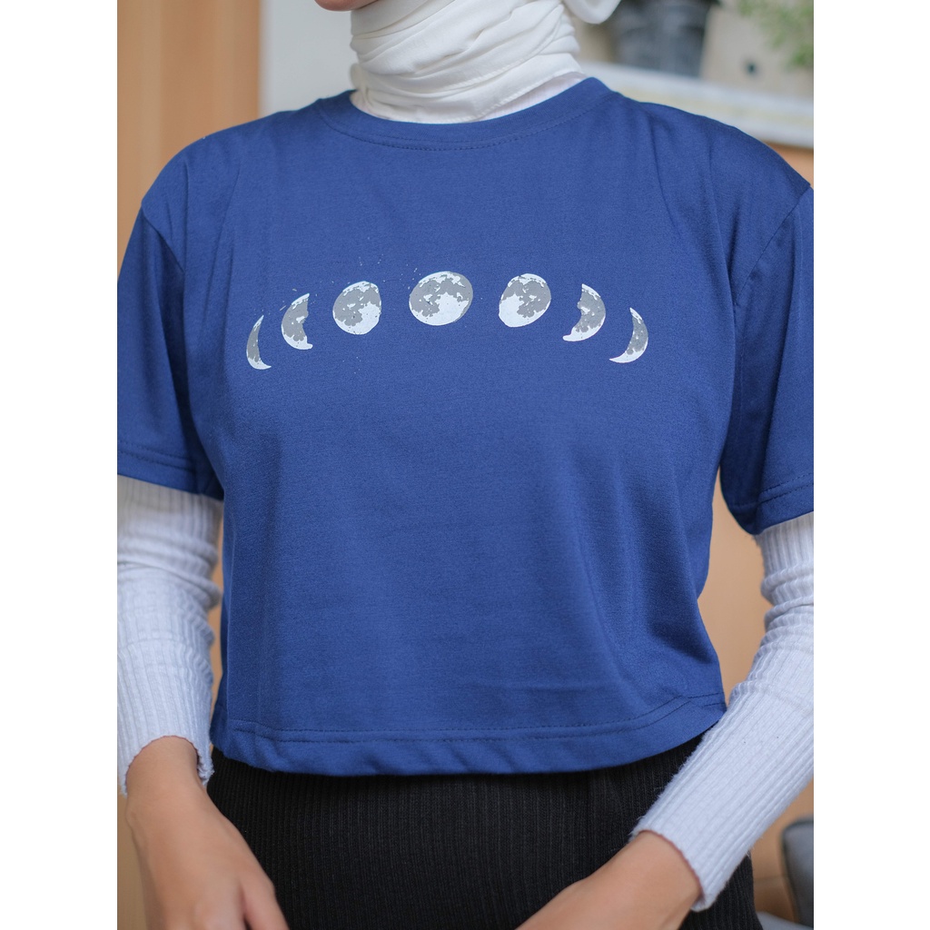 Baju Atasan Wanita Terbaru Kaos Crop Top COTTON MOON