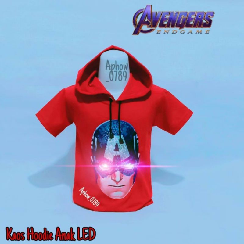 Kaos Hodie Anak Laki Laki Superhero Captain Amerika Model Led Nyala dan Gambar Usap