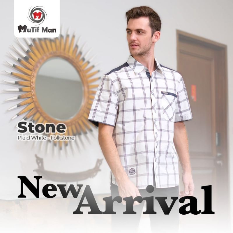 KEMEJA MUTIF MAN STONE PLAID WHITE - FOLKSTONE LENGAN PENDEK DAN LENGAN PANJANG