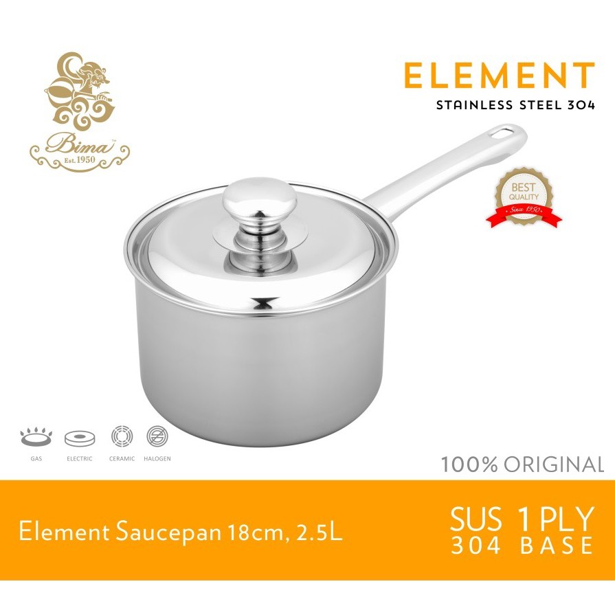 Sauce Pan Stainless Panci Susu Mpasi 14cm 16cm 18 cm SUS 304 Food Grade Bima Element Dengan Tutup