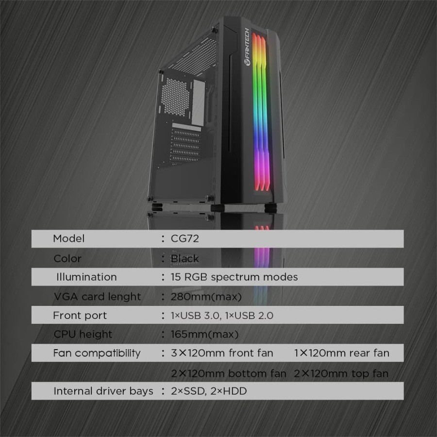 Fantech STRIKE CG72 Tempered Glass Casing Komputer PC Gaming Case RGB