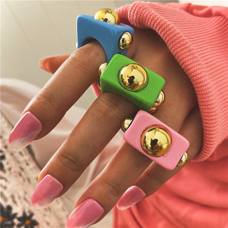 YEEZII 5Pcs/Set Korean Colorful Ring Set Oil Dripping Rings Fashion Heart Resin Beads Ring for Women Accessories Jewelry Gift