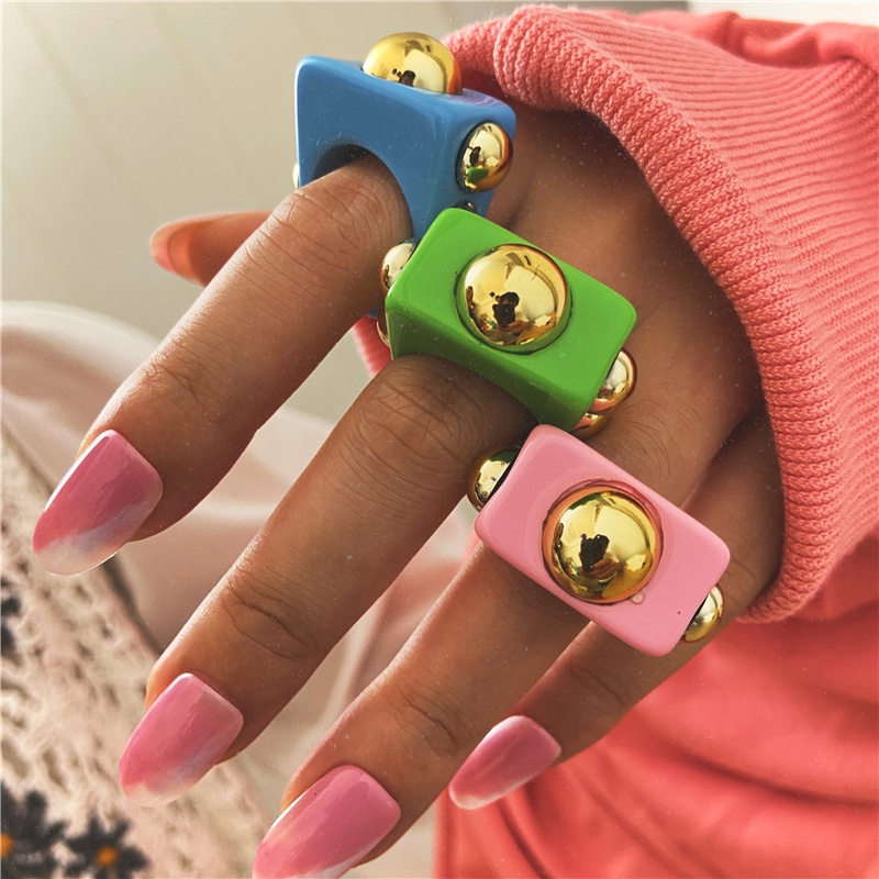 5Pcs/set Retro Rings Set Oil Dripping Heart Resin Beads Ring Women Ins Fashion Geometry Jewelry Accessories