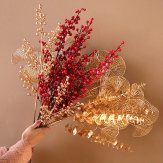 LF004 Daun Bunga Cherry Ginkgo Emas Artificial Golden Flower Dekorasi Imlek