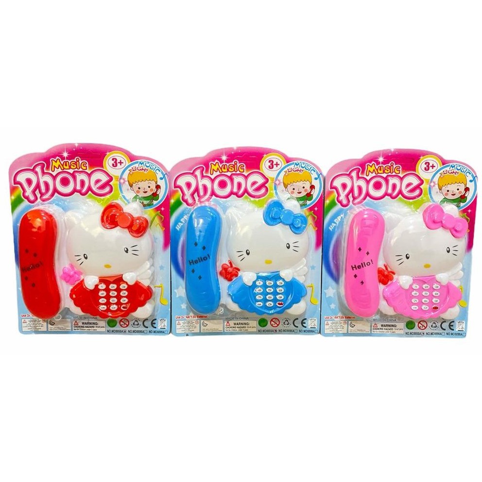 Mainan Anak Telepon Hello Kitty Telepon Rumah Dengan Musik &amp; Lampu