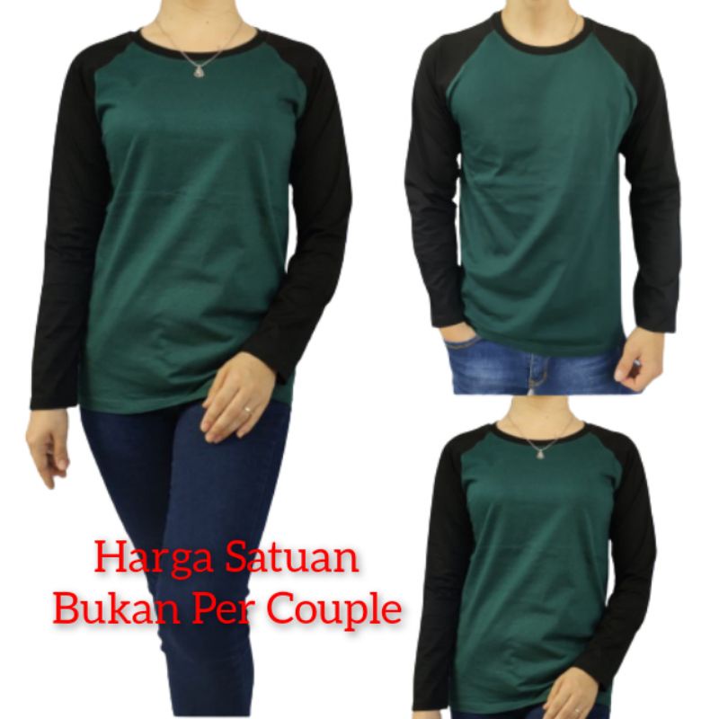 Atasan lengan panjang kaos reglan kaos couple keluarga HIJAU BOTOL-HITAM uk M L XL XXL