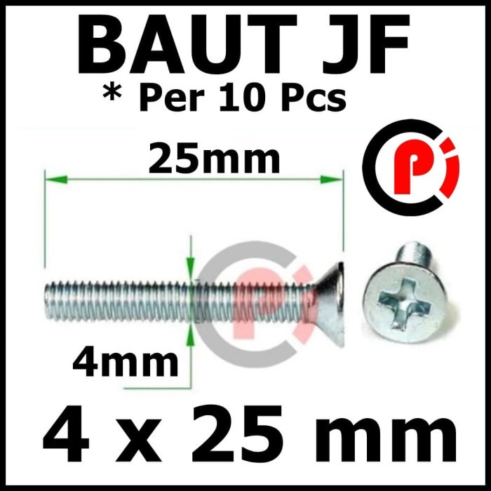 Per 10 Pcs Baut Bolt JF 4x25 mm 4 x 25 mm Per 10pcs