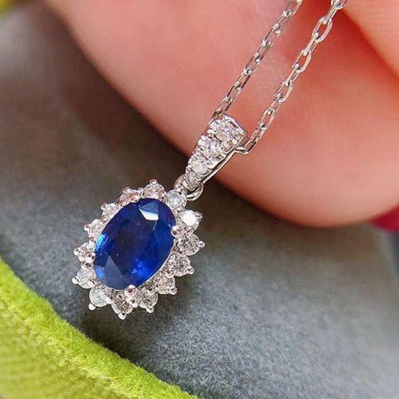 Kalung Liontin Kristal Zircon Bentuk Bunga Matahari Warna Biru Untuk Wanita