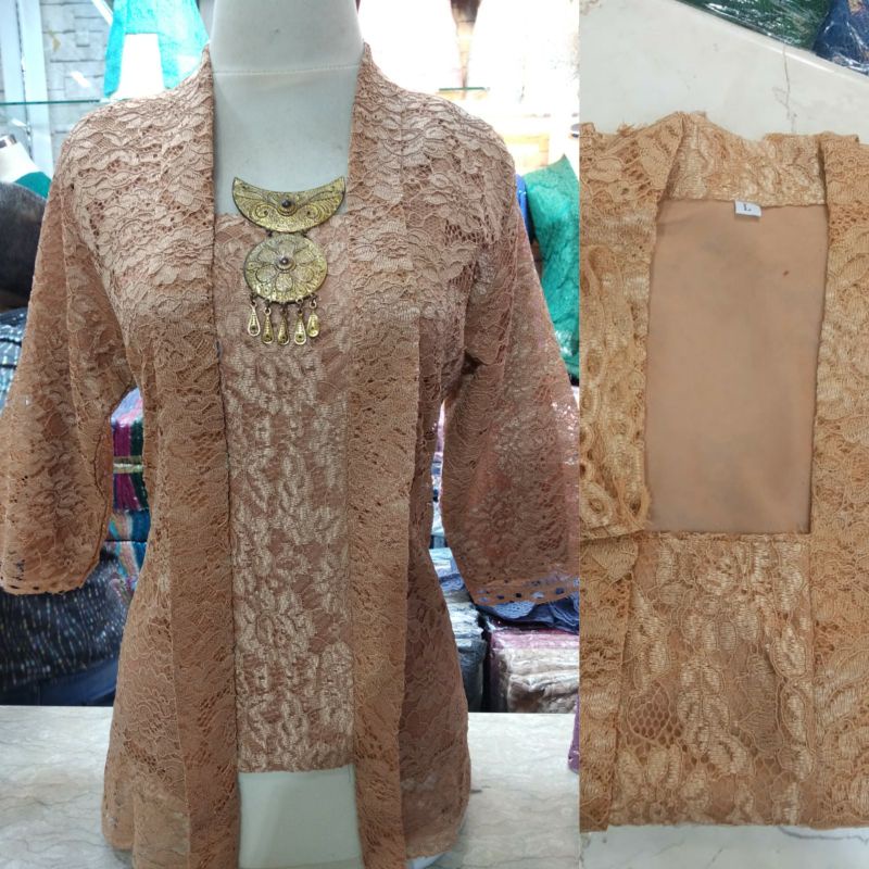 kebaya kutu baru lengan 7/8 _kebaya brukat_kebaya_kebaya kutu baru modern_kebaya encim_kebaya kondangan-Mocca