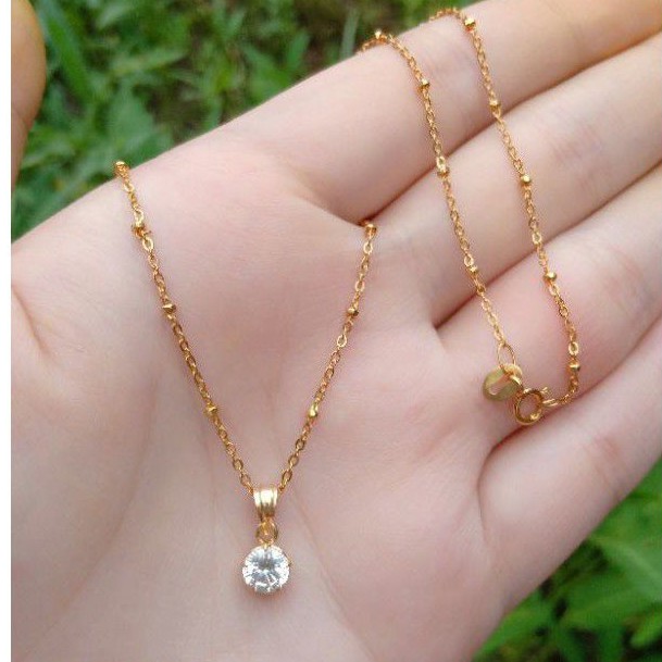 kalung jedar + liontin solitaire mp S925 / perhiasan perak 925 lapis emas