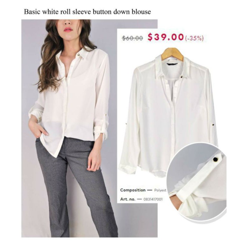 Max basic white rollsleeve button two blouse